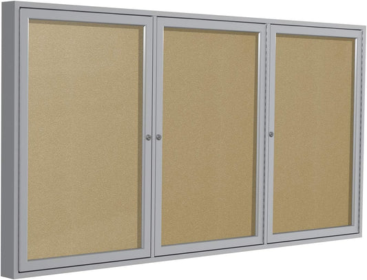Ghent 48"x96" 3-Door Outdoor Enclosed Vinyl Bulletin Board, Shatter Resistant, with Lock, Satin Aluminum Frame - Caramel (PA34896VX-181), Made in the USA