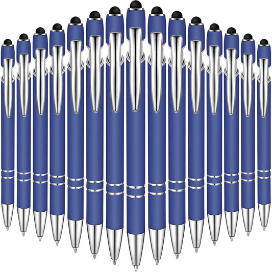 Zonon 38 Pieces Rubberized Ballpoint Pen with Stylus Tip Stylish Metal Pen Capacitive Styli with Soft Rubberized Grip, Black Ink for Most Devices(Dark Blue)