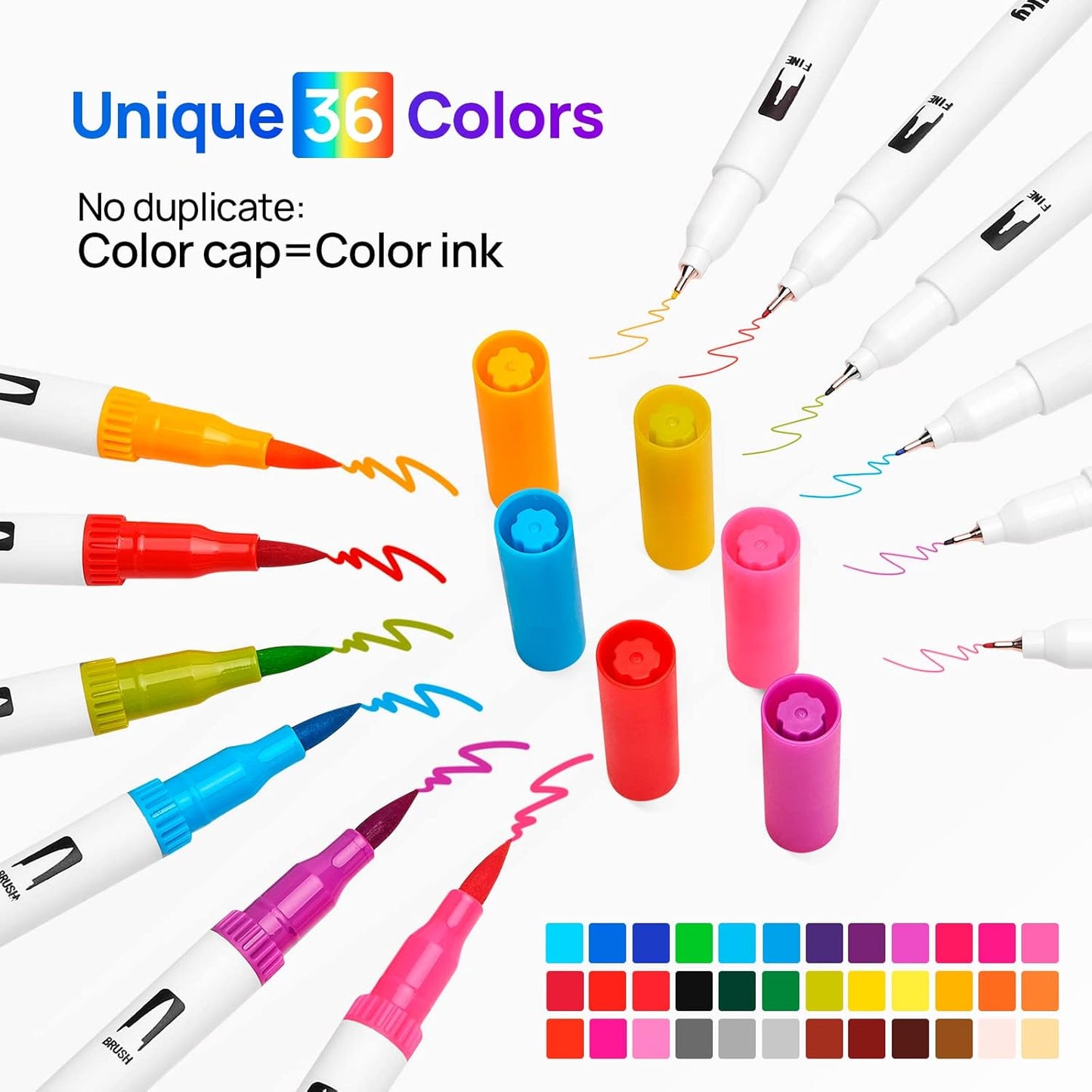 Colored Markers for Adult Coloring Book, Felt Tip Marker, Dual Tip Brush Pens with Brush and Fine Tip for Adult Teen Kid Drawing (36 Colors Set)