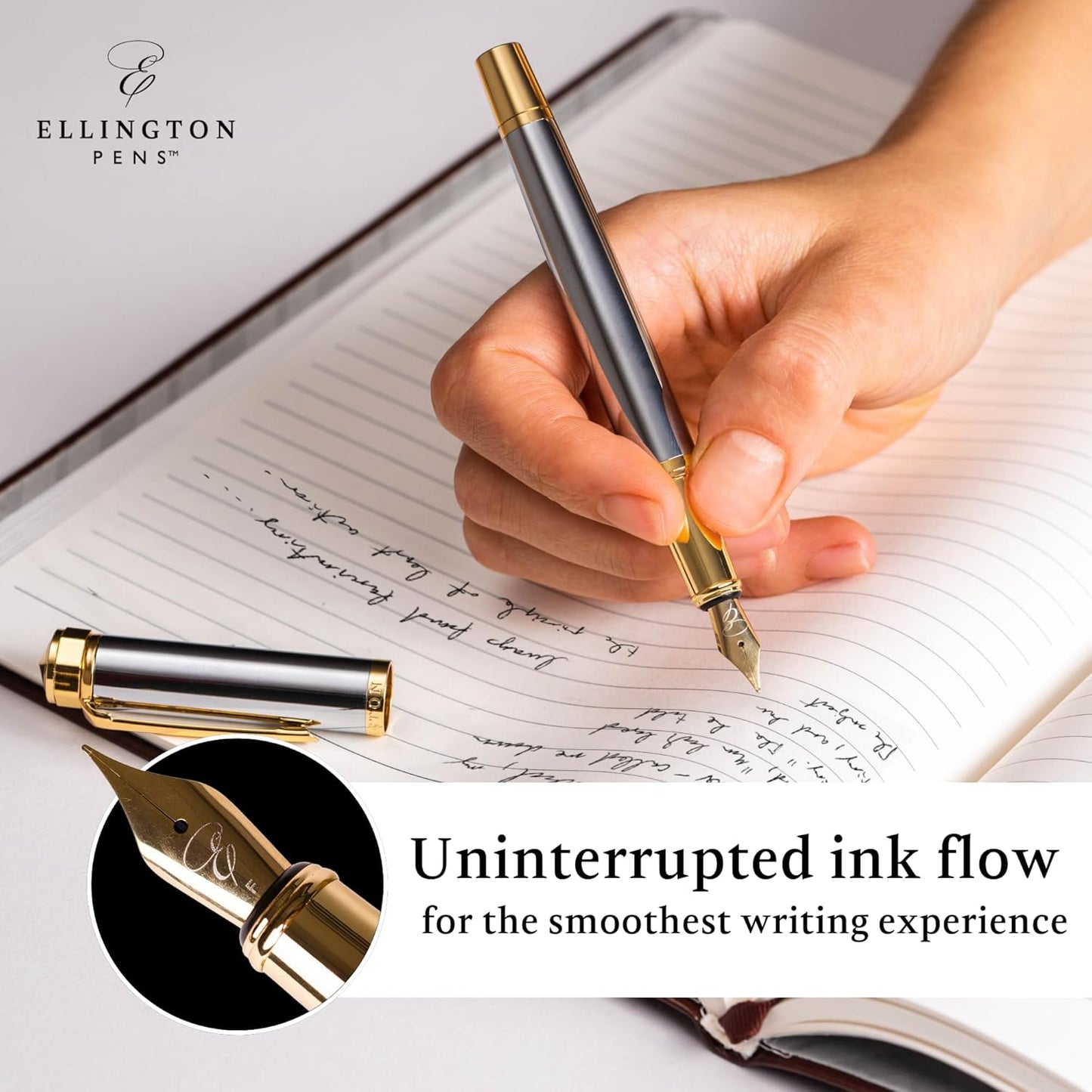 Luxury Fountain Pen Set- Fountain Pens for Writing - Smooth Extra Fine Nib - Includes Refillable Ink Converter, 3 Ink Cartridges [Black & Blue], Gift Box - Elegant Calligraphy