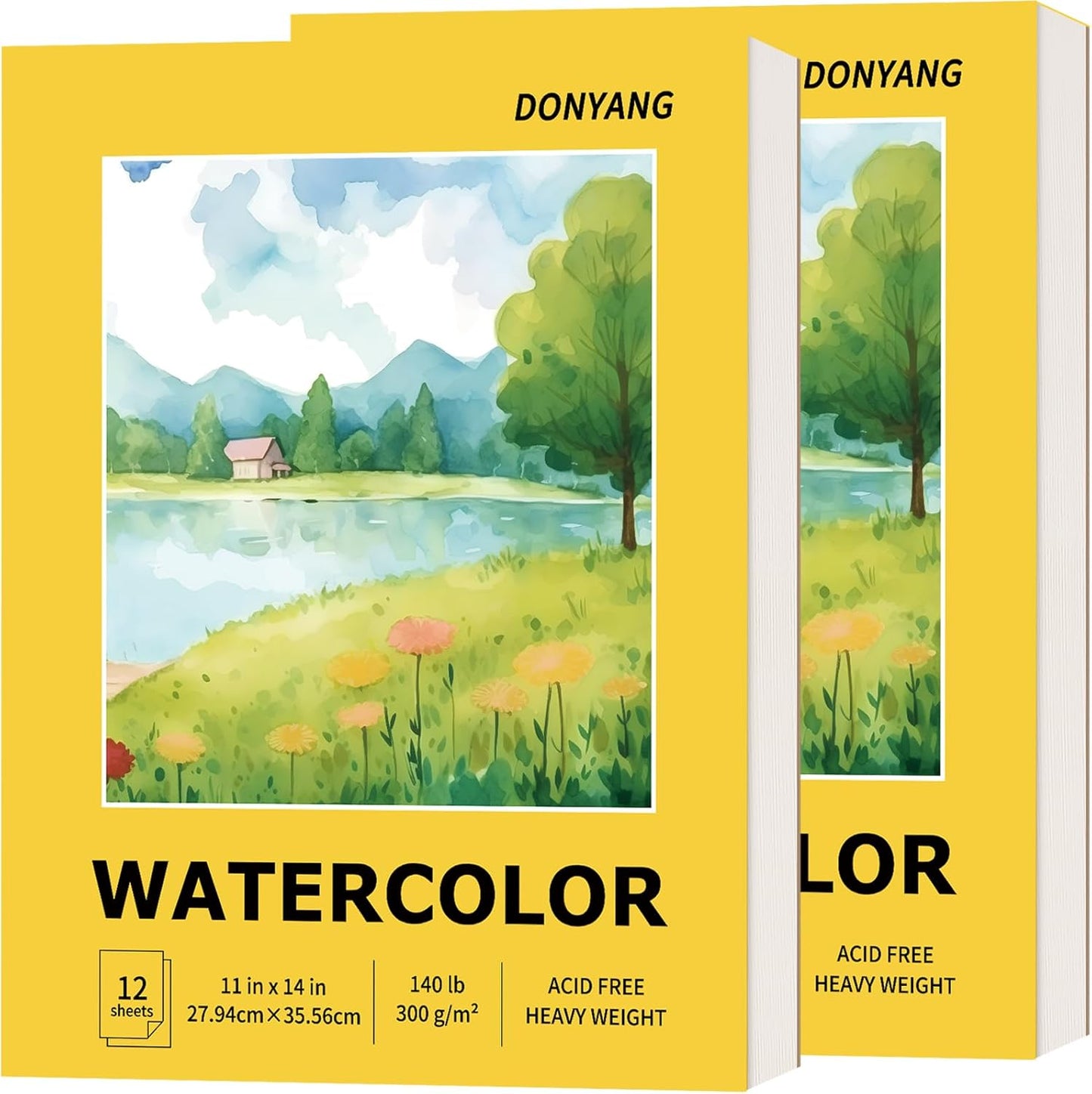 2-Pack 11"x14" Watercolor Paper Pad, Bulk School Teacher Supplies for Adults, 140 lb Cold Press Watercolor Paper for Valentines, Easter, 12 Sheets Art Sketch Coloring Painting Drawing Book Paper