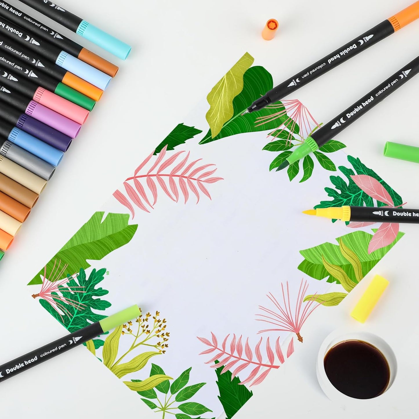 60 Colors Dual Tip Brush Pens, Fine Felt Tip and Brush Tips Colored Pens for Adults and Kids, Coloring Markers for Coloring Book Bullet Journaling Note Taking Hand Lettering