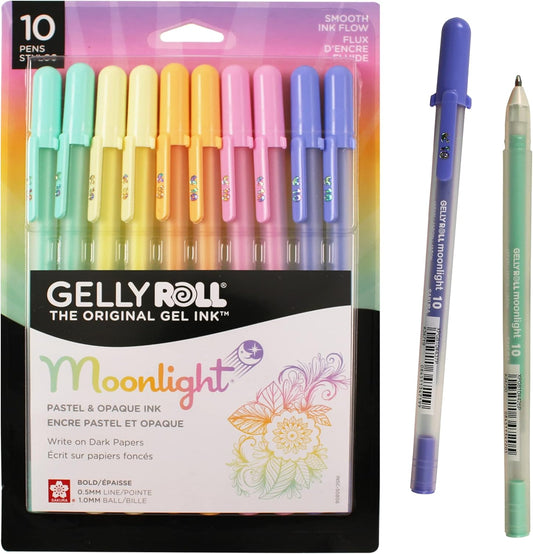 SAKURA Gelly Roll Moonlight 10 Pastel & Opaque Gel Pens - Bold Point Ink Pen for Journaling, Art, or Drawing - Assorted Pastel Ink - Bold Line - 10 Pack