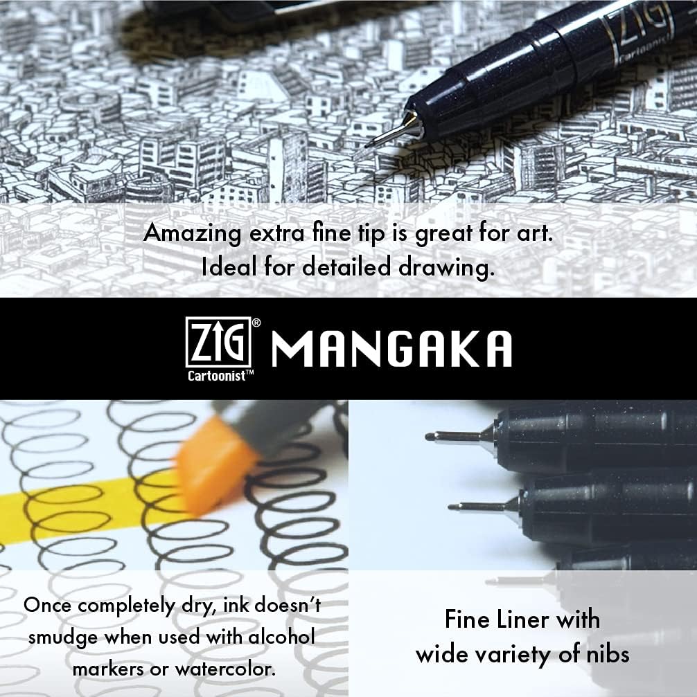 Kuretake Zig Inktober pen set, for Illustration, Manga Drawing, Lettering and Calligraphy, Professional Artist, Made in Japan (Basic No.2(5pcs.))