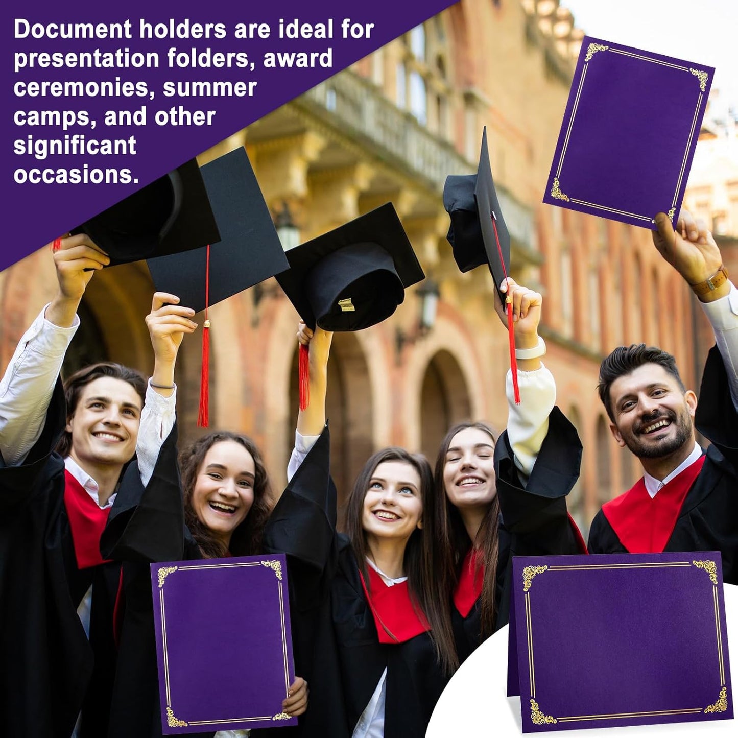 gisgfim 100Pcs Certificate Holders Diploma Covers Single Sided Gold Foil Border Award Certificate Covers for Letter Size 8.5x11 Certificates Cardstock Document Papers Storage Organizer (Purple)