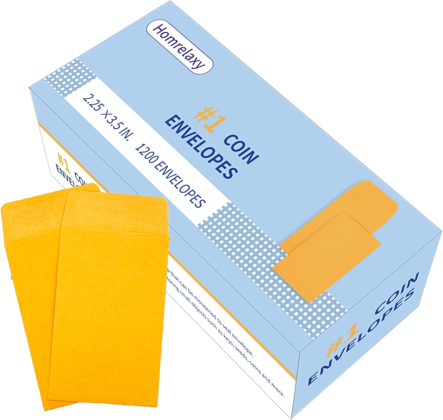 #1 1200 Pcs Small Coin Envelopes 2.25" x 3.5" with Gummed Flap, Yellow Kraft Mini Envelopes for Storing Keys, Stamps, Seeds, Tips and Small Items (1200)