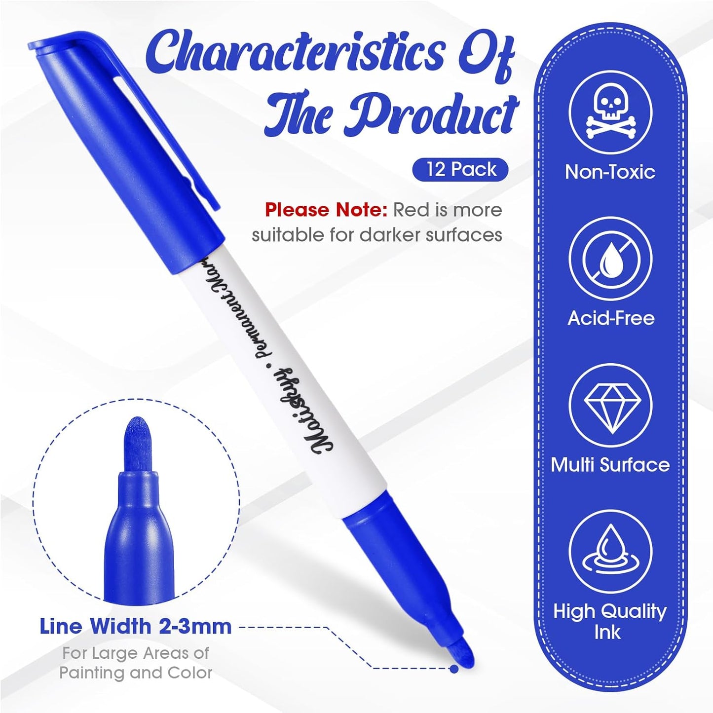 12 Pcs Metallic Permanent Markers Bulk Gold Silver Metallic Pens Fine Point Paint Markers for DIY Crafts Gift Card Making Artist Illustration(Multicolor)