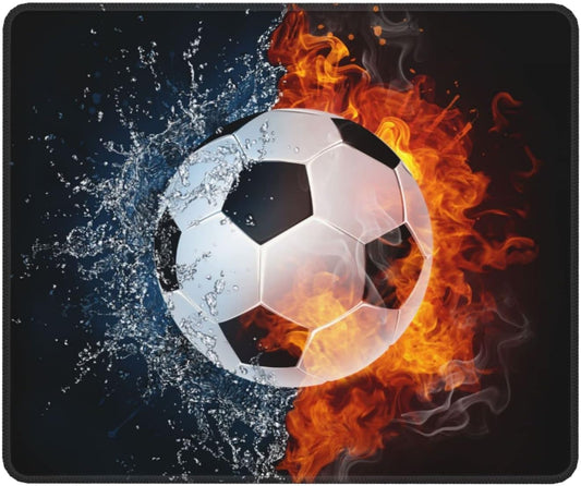 Soccer Ball Print Mouse Pad for Desktop, 12x10 inch Large Square Mouse Pad with Water Fire Pattern for Sports Teen Boys Men Women Girls, Non-Slip Rubber Base Computer Mousepad for Wireless Mouse
