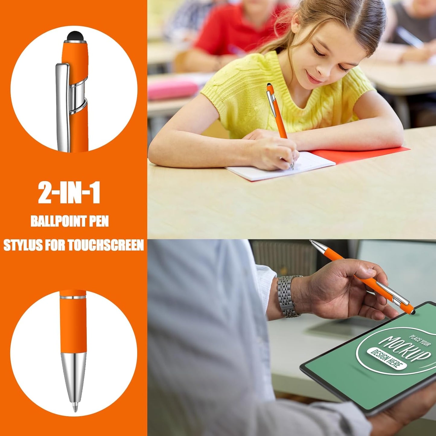36 Pcs Blue Ink Ballpoint Pen with Stylus 2 in 1 Ballpoint Pen for Touch Screens School Office Coworkers (Orange)