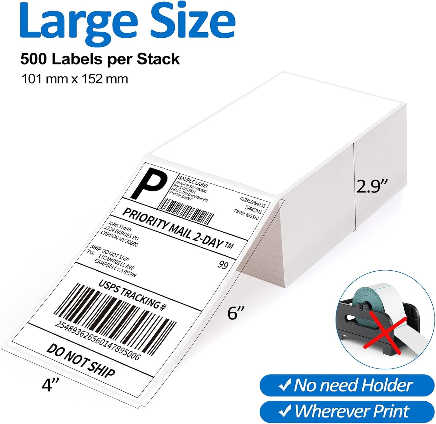 1000 Fanfold 4"x6" Direct Thermal Shipping Address Labels, (500 Labels/Stack) Paper Label for Direct Thermal Printer MUNBYN, JADENS, BEEPRT, ASprink, Nelko, Phomemo, for UPS USPS