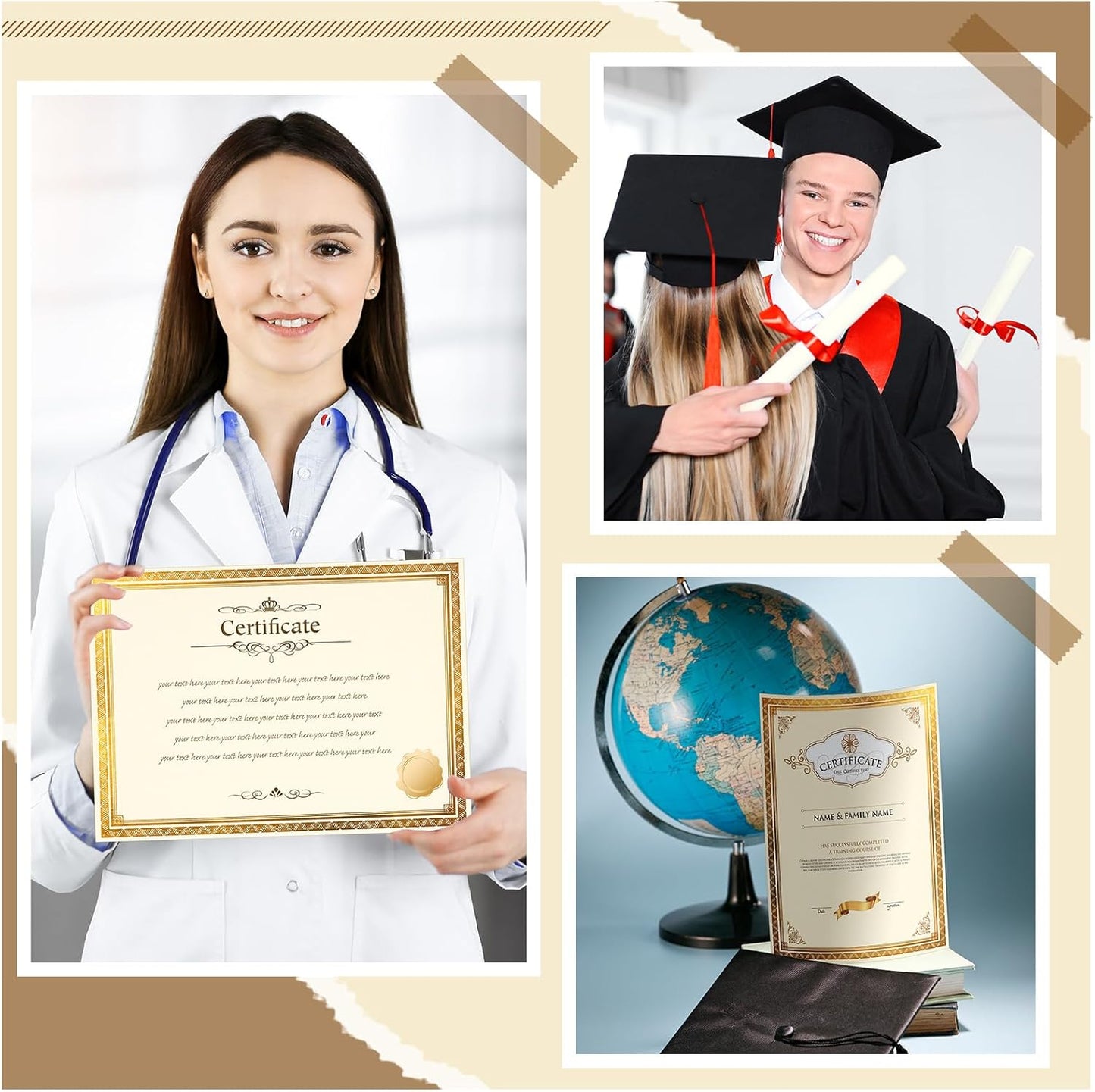 150 Sheets Certificate Paper 8.5 x 11 for Printing Blank Award Certificate for Graduation Diploma Achievement Participation Award Document(Gold)