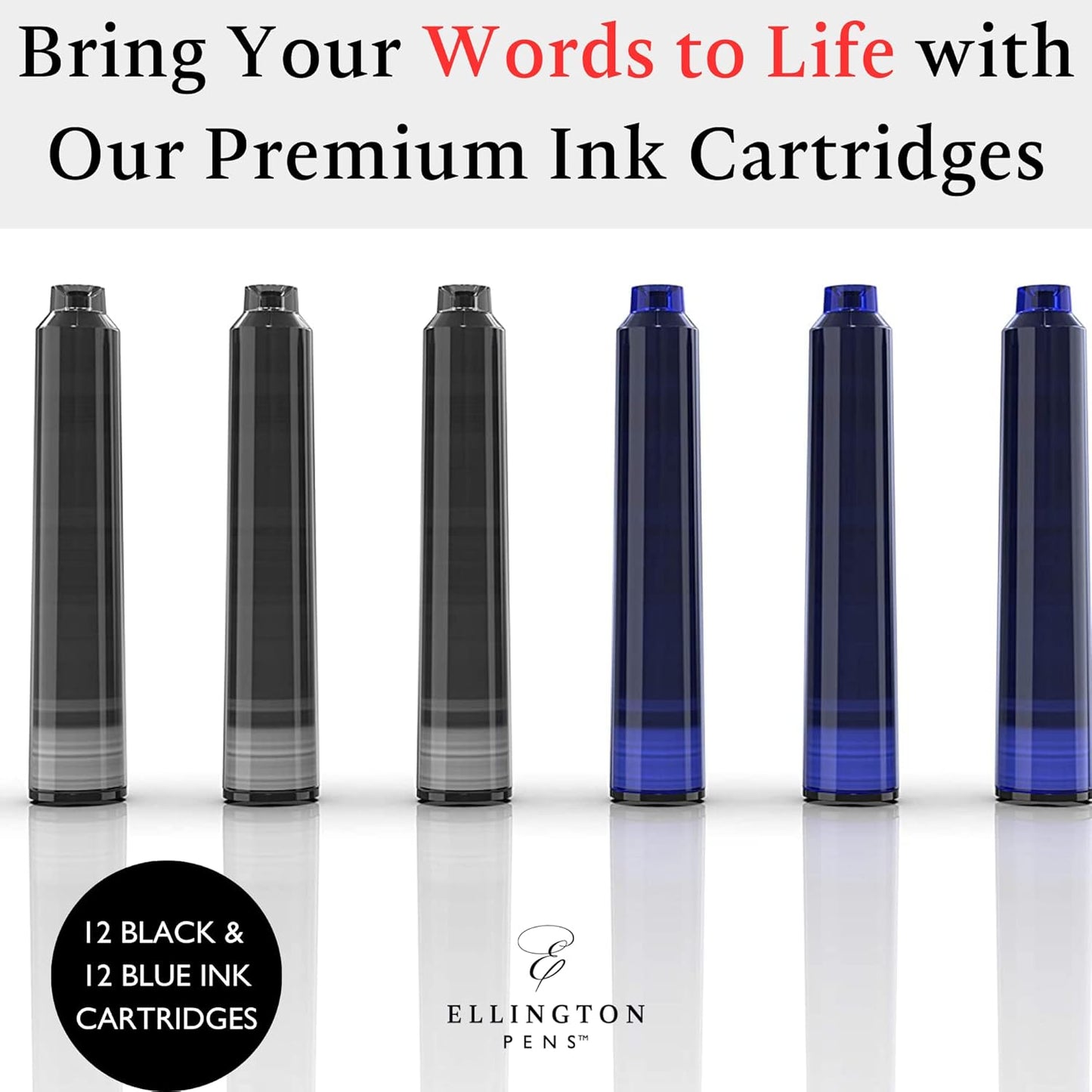 24 Vibrant Fountain Pen Ink Refills - 24 Pack International Standard Size Cartridges - Ink for Fountain Pens - Premium Quality & Non-Toxic, Long-Lasting & Waterproof, Dries Quickly