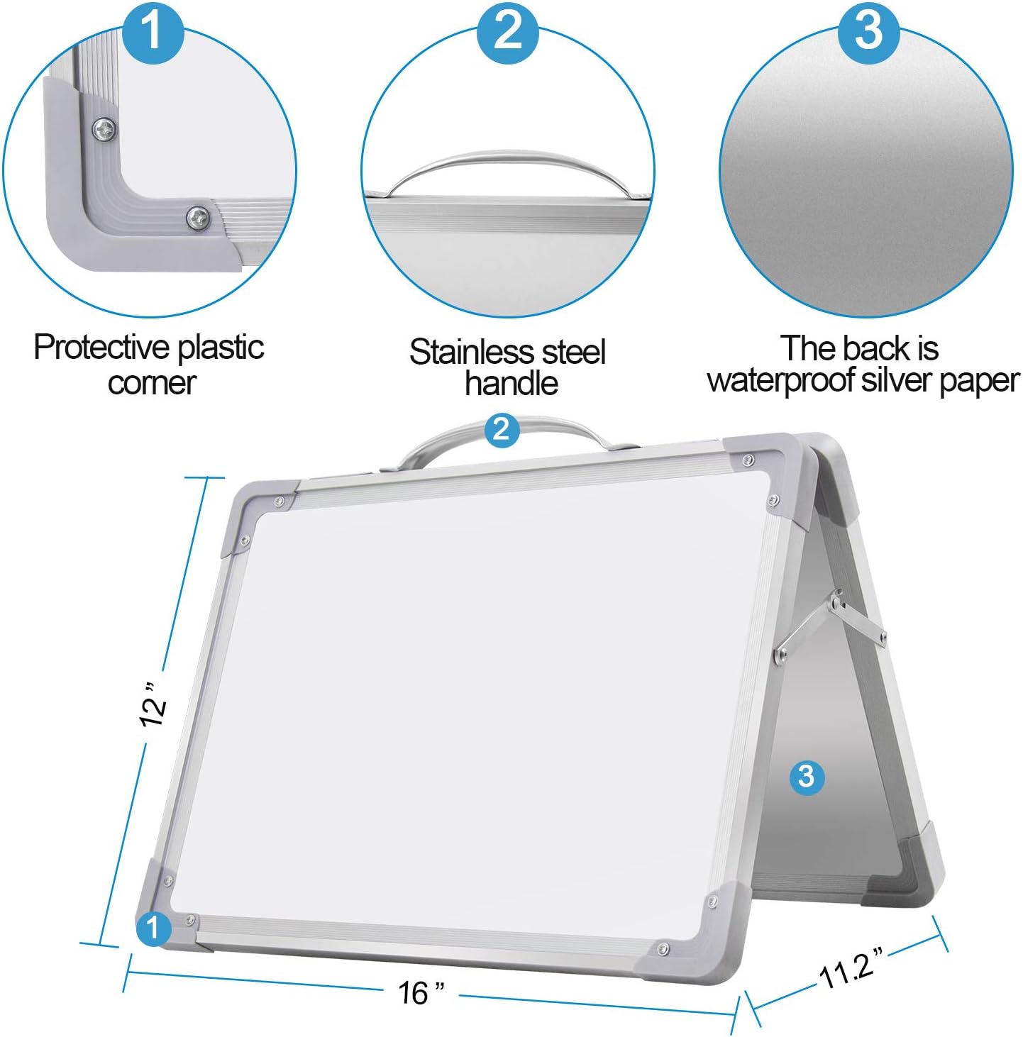 H-Qprobd Small Dry Erase White Board - 16"x 12" Double Sided Mini Foldable Magnetic Desktop whiteboard for Kids Drawing, Teacher Instruction and Meeting Discuss