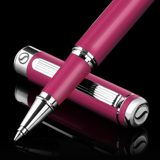 Scriveiner Fuschia Rollerball Pen - Stunning Luxury Pen With Chrome Finish, Schmidt Ink Refill, Best Roller Ball Gift Set for Men & Women, Professional, Executive Office, Nice Pens