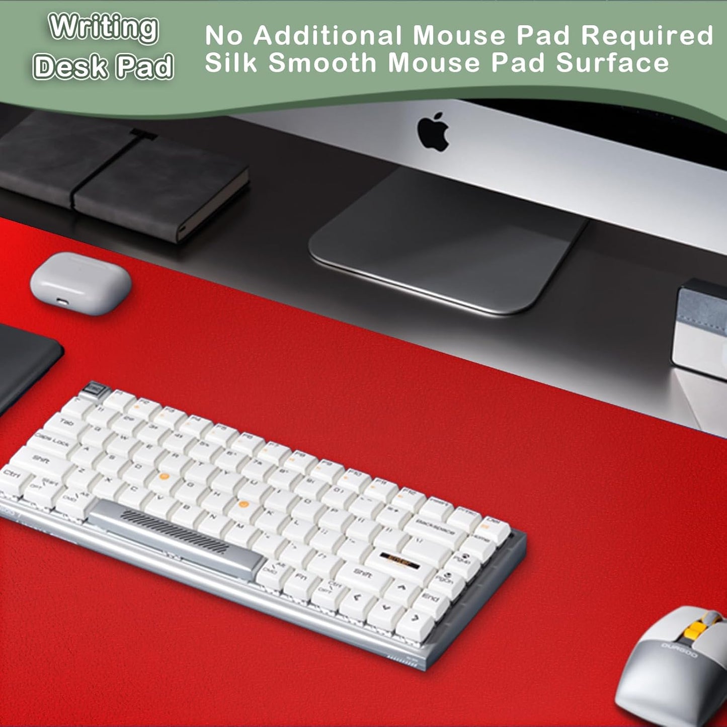 Boutilon Leather Desk Pad Protector,Non-Slip Mouse Pad,Laptop Desk Pad,Office Mouse Mat,Waterproof Leather Desk Blotter,Desk Writing Pad for Office and Home (XXXL-Red,47"x 24")