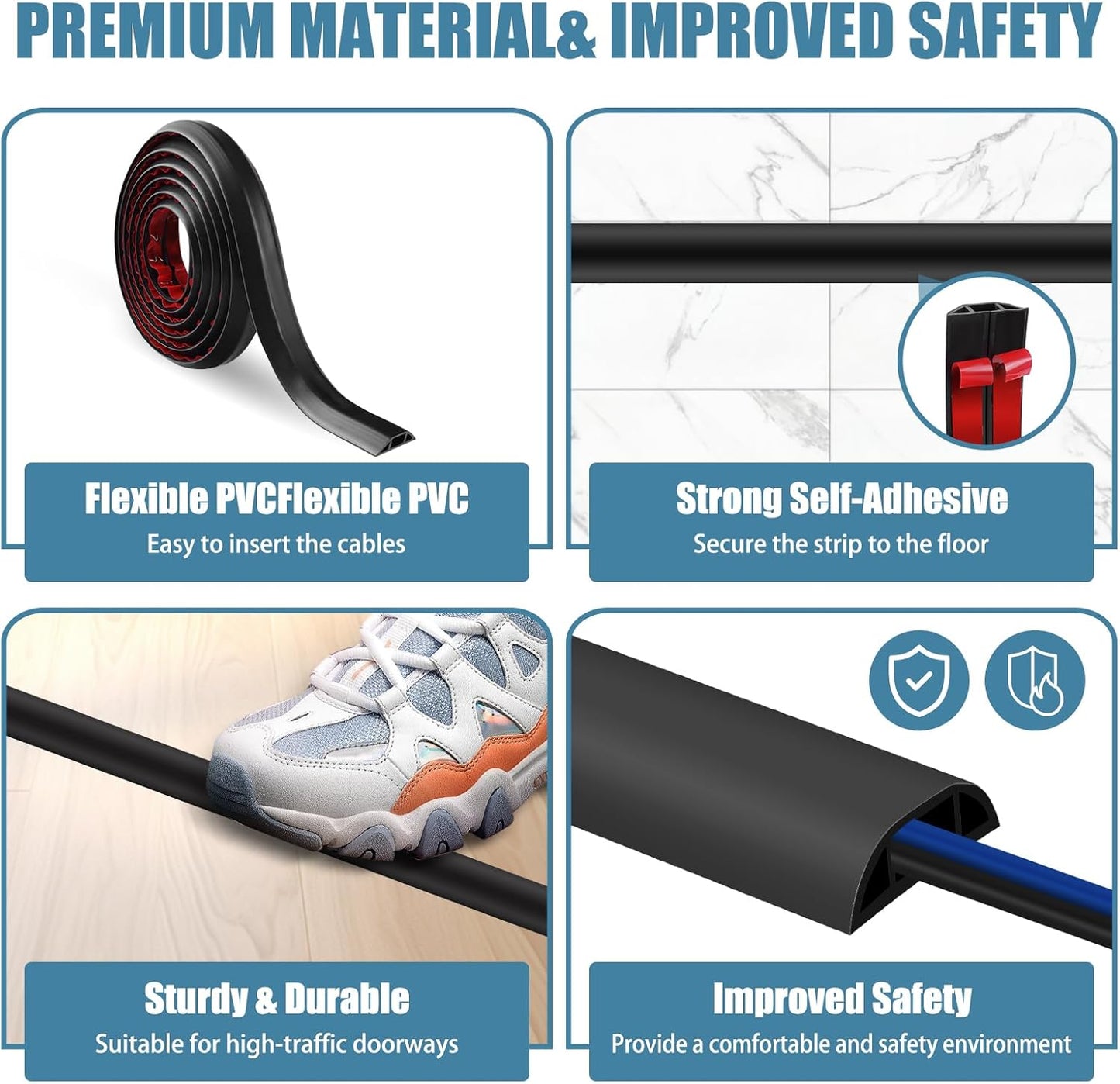 Floor Cord Covers for Wires 10FT Cable Hider Wire Coverr Self Adhesive Cord Hider Floor for Offices, Homes, Workshops, Warehouses Cable Cavity 0.51" W x 0.31" H