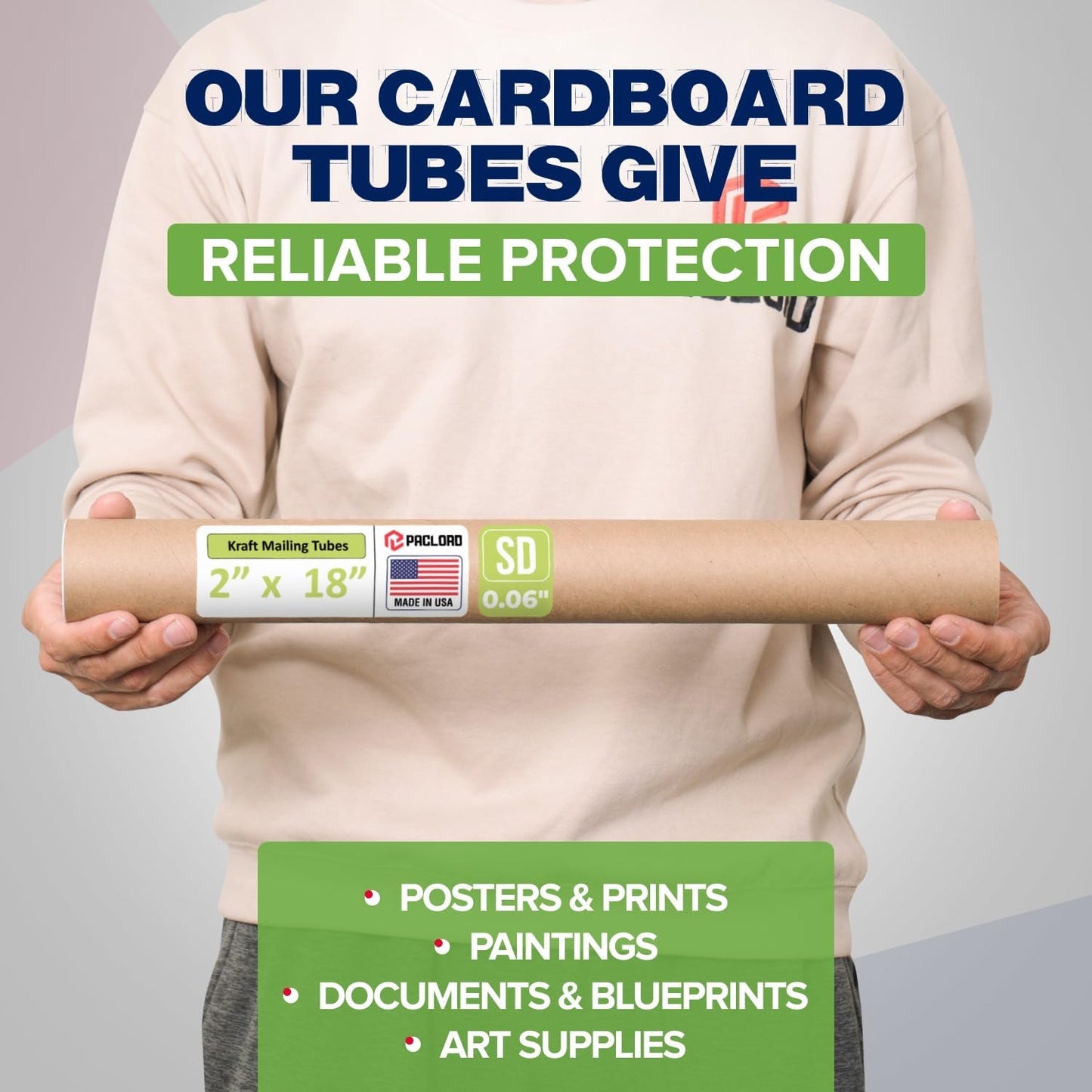 2" x 18" Reinforced Kraft Paper Mailing Tube, Pack of 2 Tubes with 4 Caps – Secure USPS Approved Poster Tube – Cardboard Tube for Shipping and Storing Posters, Prints, Artwork, or Documents