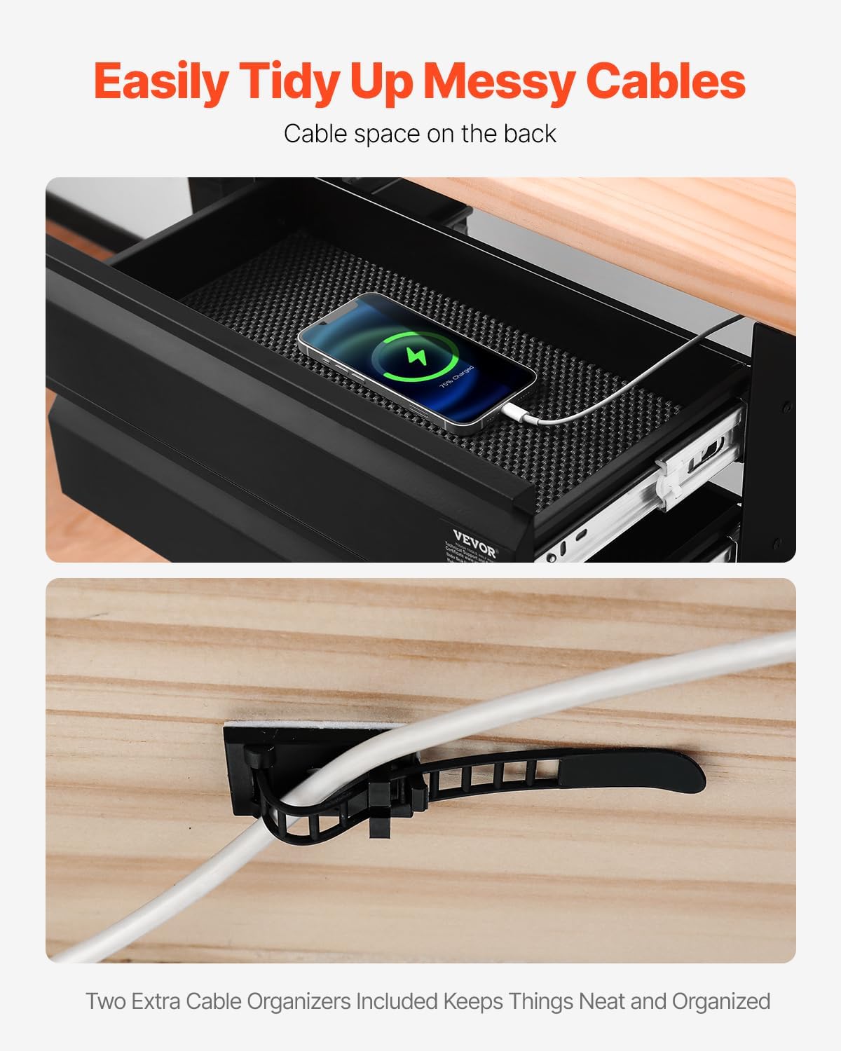 VEVOR Under Desk 2 Layer Slide Out Drawer, 16 inch Under Desk Pull-out Drawer for Home Office Sit Stand Workstation, Black