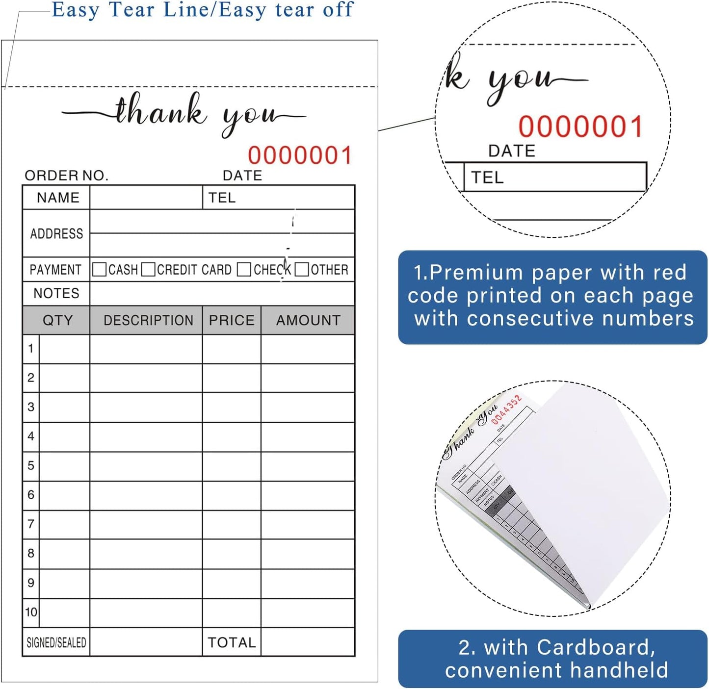 12 Pack Thank You Receipt Book, 3.4x5.5" Handheld 2-Part Carbonless Sales Invoice Book, Invoice Pad with Cardboard for Small Boutique Business, (50 Sets)
