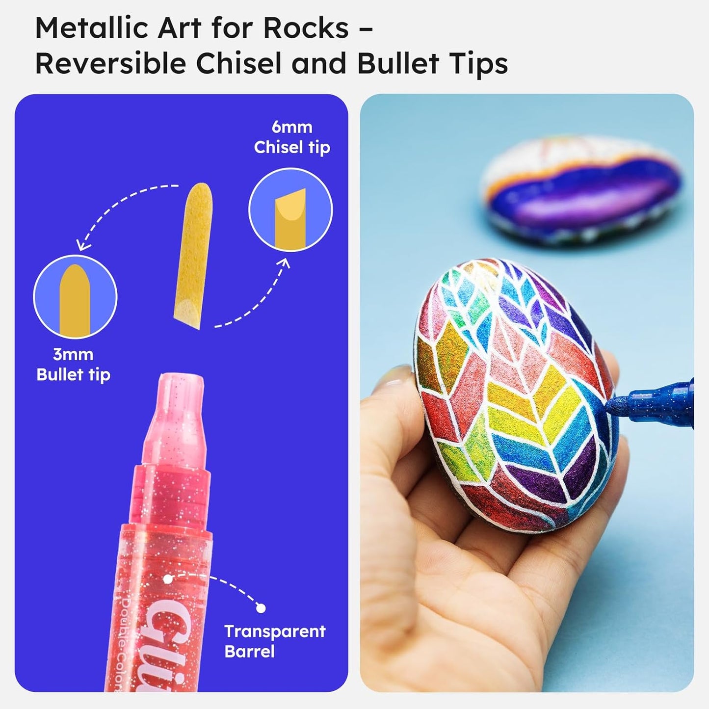 Glitter Markers,16 Colors Metallic Markers Sparkle Pens for Adults Kids,Arts & Crafts Supplies,Rock Painting, Wood, Scrapbook, Birthday Cards, Dual Tip Glitter Acrylic Paint Pens Set of 8