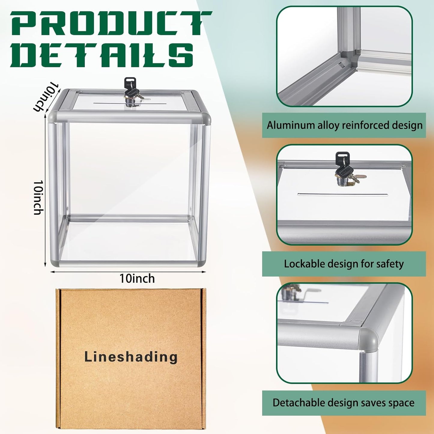 2 Pcs 10 x 10 x 10 in Acrylic Donation Raffle Box with Slot & Lock, Large Clear Ballot Offering Suggestion Ticket Container for Fundraising Drawing Tip Jar Voting (Clear)