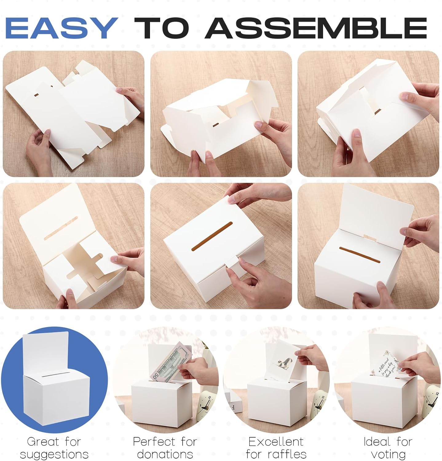 Geelin 48 Pcs Cardboard Raffle Ticket Box Ballot Suggestion Boxes with Slot for Donation Fundraising 6.3 x 4.7 x 4.7 Inches Storage Container for Voting Tip Jar Survey and Collecting Business Card