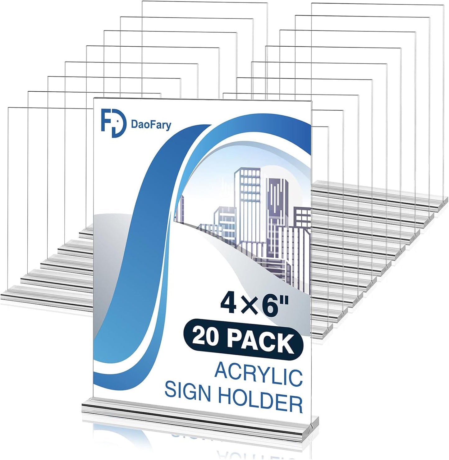 20 Pack Acrylic Sign Holder 4 x 6 Clear Display Table Signs Stand, Double Sided T Shape Flyer Holder Plastic for Picture Paper Frame Holder Home Office Menu Retail Show Fair
