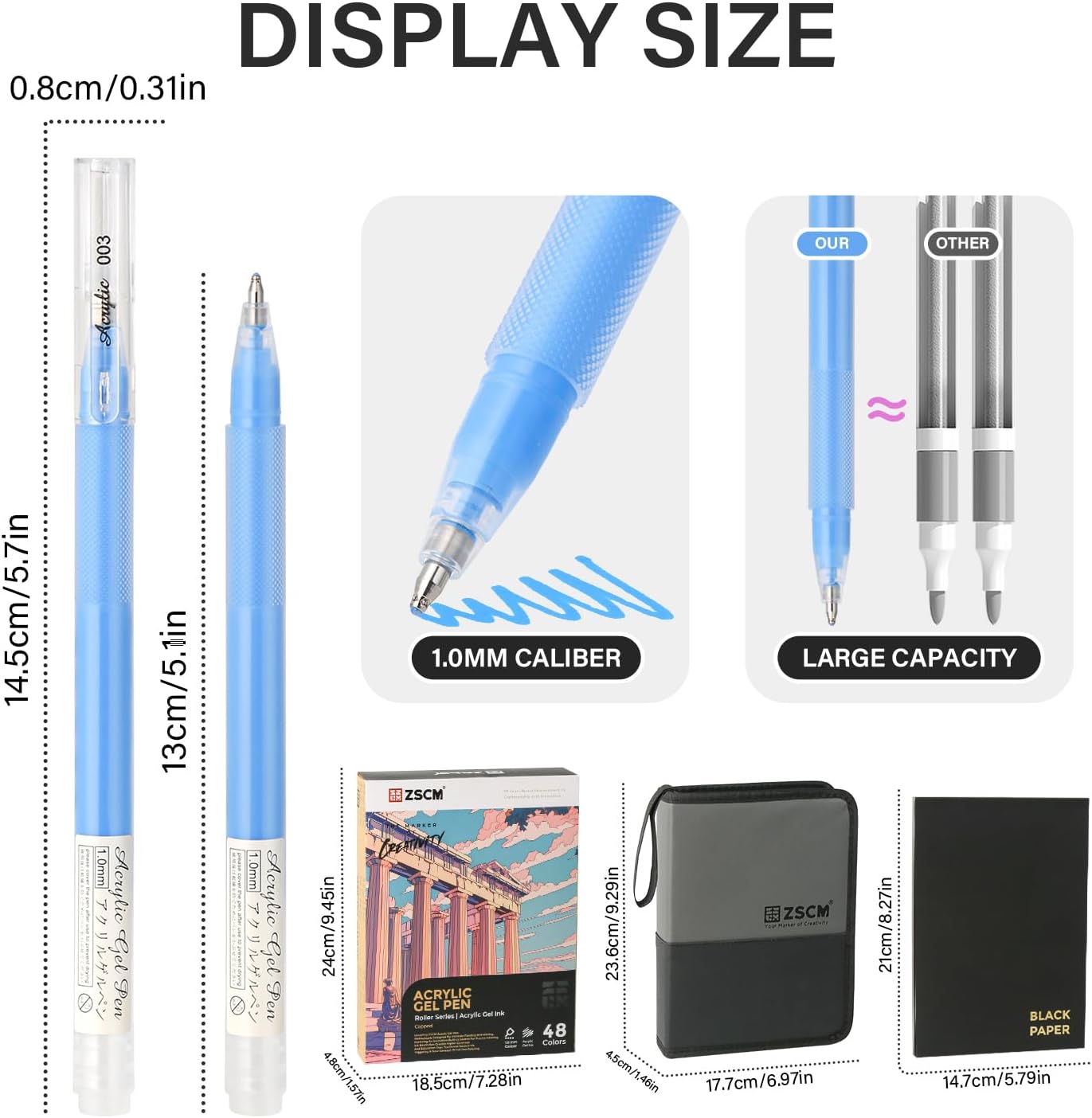 48 Colors 3D Acrylic Gel Pens & Black Paper Sketchbook for Drawing, 1mm Fine Point Acrylic Ink Pen, Opaque Archival Ink Pens for Black Paper Drawing, Sketching, Illustration, Card Making