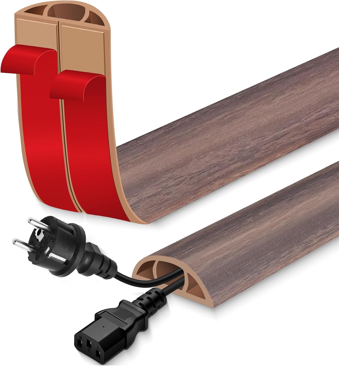 Floor Cord Cover for Wires on Floor Self Adhesive Cord Hider Floor Cable Management Wire Covers for Cords Protector Prevent Cable Trips Cord Cavity W 0.59" x H 0.31", Grayish Brown Wood, 20Ft