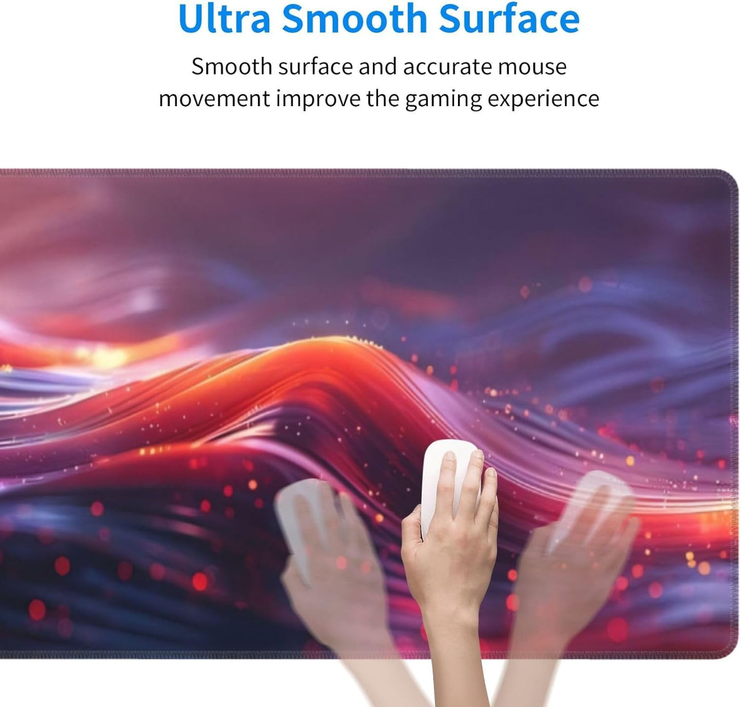 Gaming Mouse Pad, Large Non-Slip Rubber Base Mousepad, Keyboard Mouse Mat, Desk Pad with Stitched Edges, 31.5x11.8inch, Red Ripples