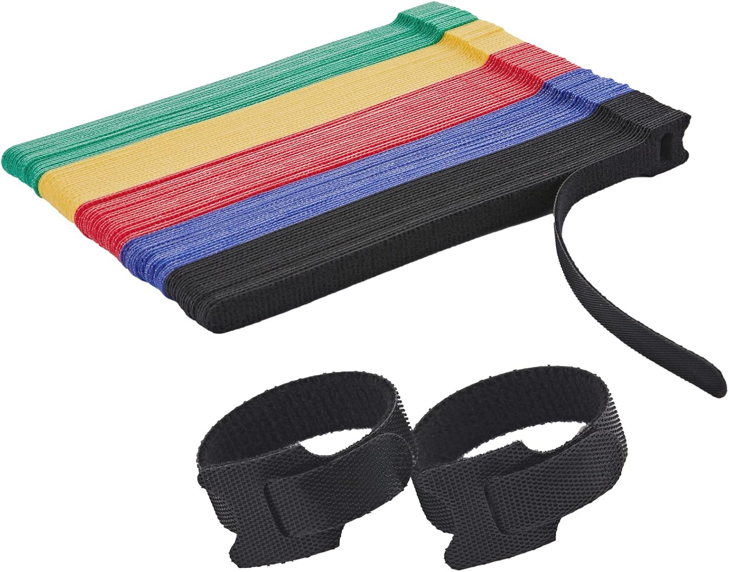 100 PCS Reusable Cable Ties with Hook and Loop, Multi-purpose Adjustable 8 Inch Cable Management Wire Ties Cable Straps for Organizing Home, Office and Data Centers (Multicolored)