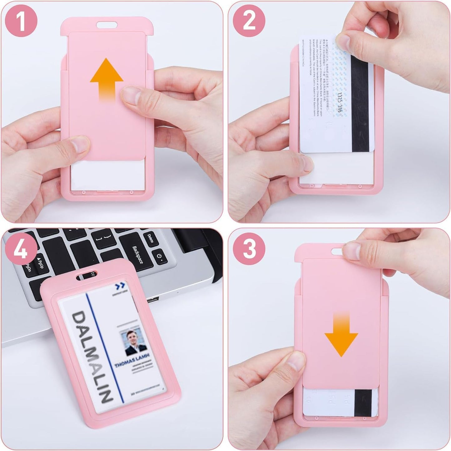 15 Pack Sliding ID Badge Holder Vertical Hard Plastic Card Case Protector Pouch,for Office School ID Credit Cards Proximity Work Badge Sleeve Key Cards Driver's Licenses (Pink)