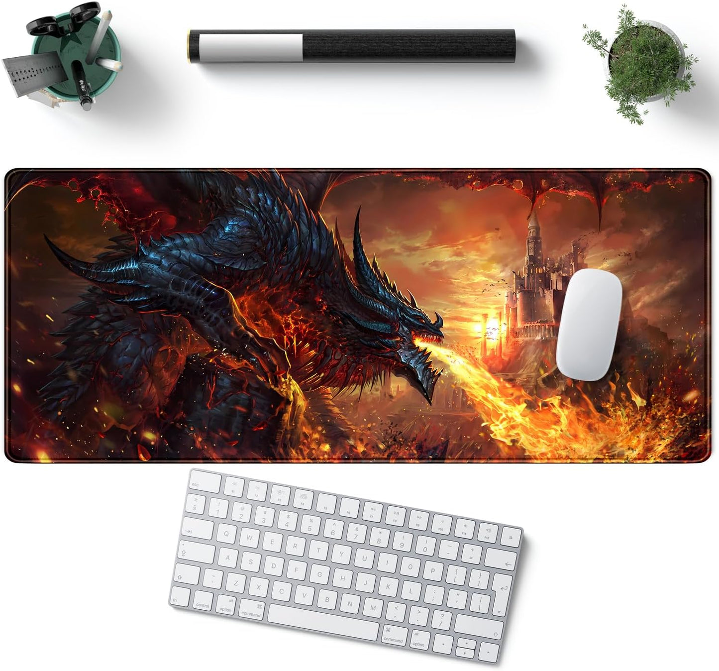 Japanese Desk Mat Dragon Castle Desk Pad Game Aesthetic Mouse Pad Large Gaming Mousepad Extended Keyboard Pad 31.5 x 11.8 in Laptop Computer Mouse Keyboard Mouse Pads for Desk Decor Mat.