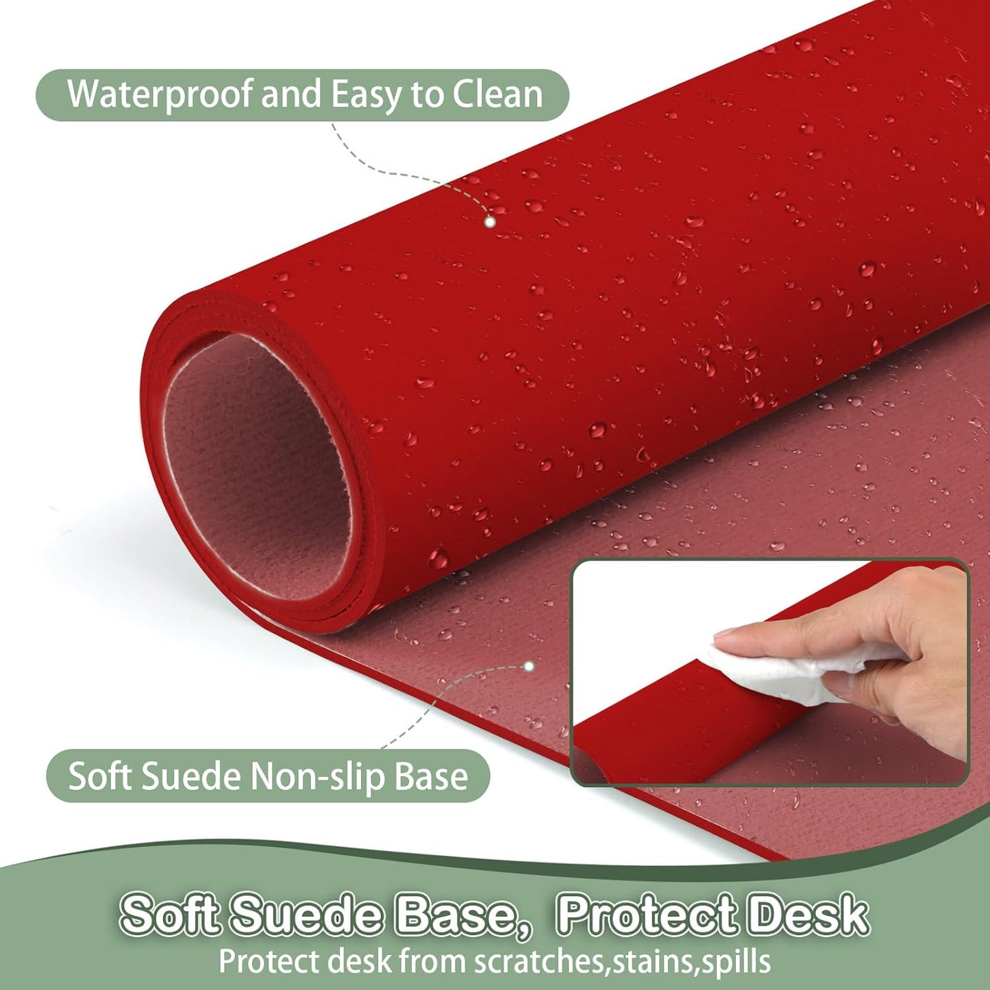 Boutilon Leather Desk Pad Protector,Non-Slip Mouse Pad,Laptop Desk Pad,Office Mouse Mat,Waterproof Leather Desk Blotter,Desk Writing Pad for Office and Home (XL-Red,35.4"x 15.7")
