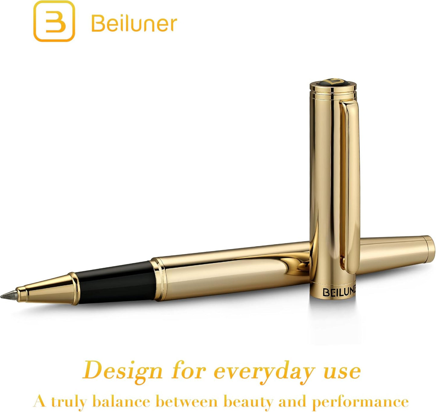 BEILUNER Luxury Gold Rollerball Pen, Stunning Pens with 24K Gold Finish, Noble and Elegant Designs,Schneider Ink Refill, Fancy Gift Set for Men & Women, Executive Writing, Office, Nice Graduation Gift