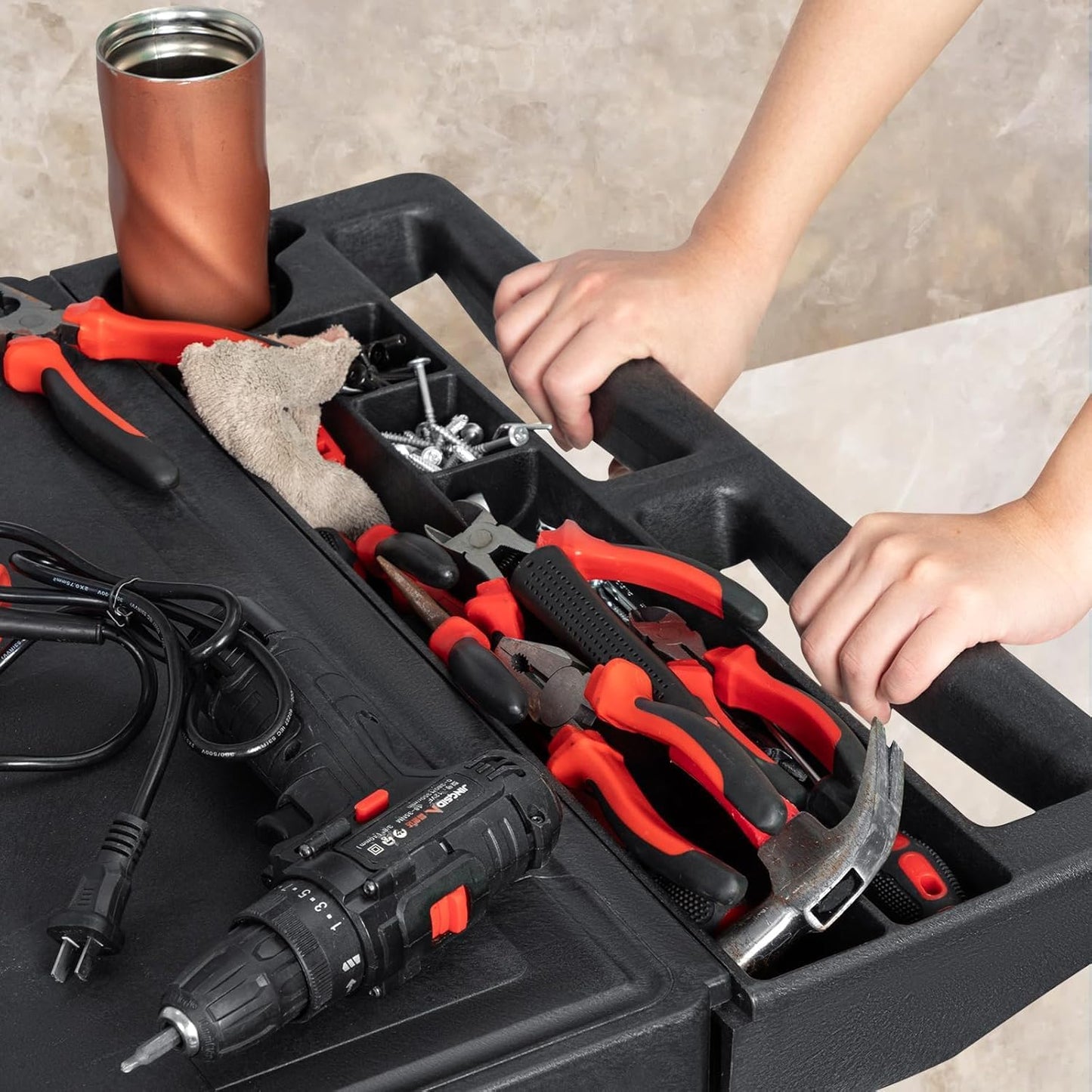 2 Tier Rolling Utility Cart on Wheels, 1000 lbs Capacity Flat Top Plastic Service Cart with Lipped Shelves, 46 x 26-Inch Heavy Duty Work Cart for Warehouse, Garage, Cleaning, Black