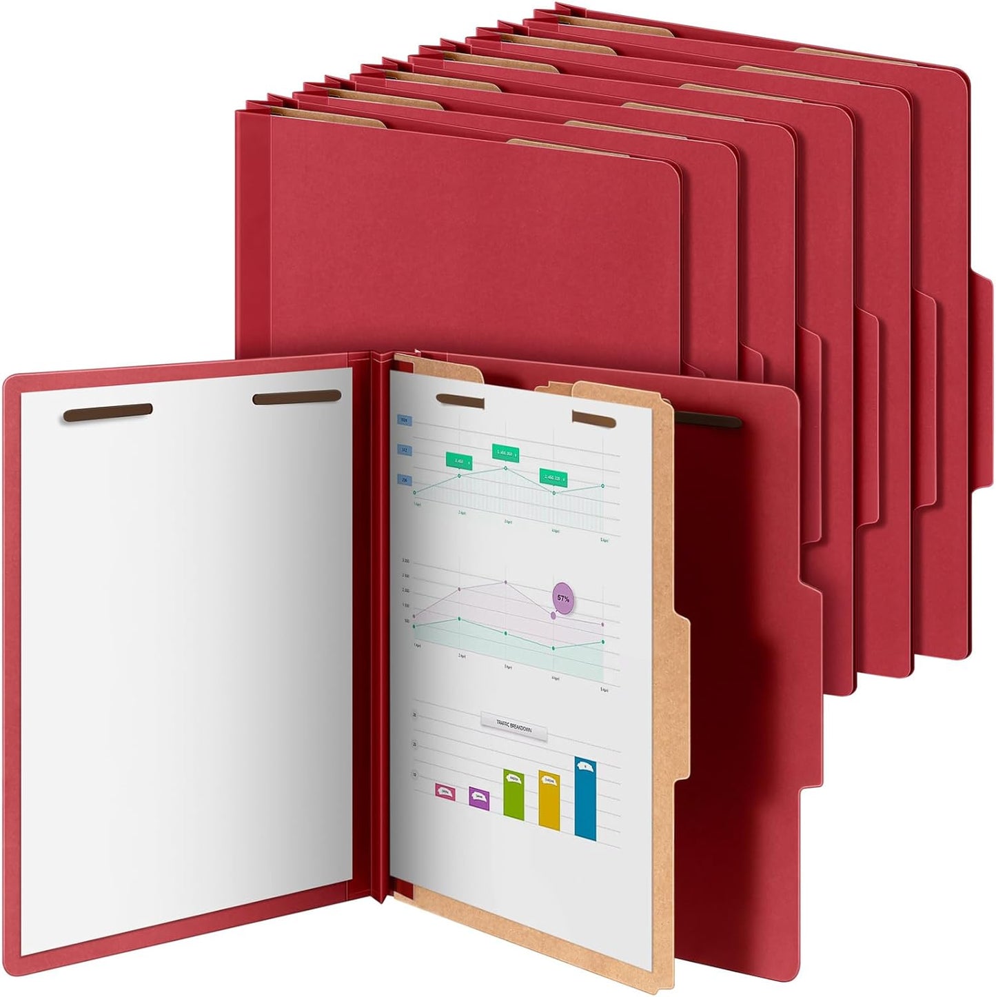 12 Pcs Classification Folders Letter Size, 1 Divider Pressboard File Folder with Fasteners, Expanding File Organizer Bulk for Teachers, Clergy, Office, Church, Christmas Donations (Red)