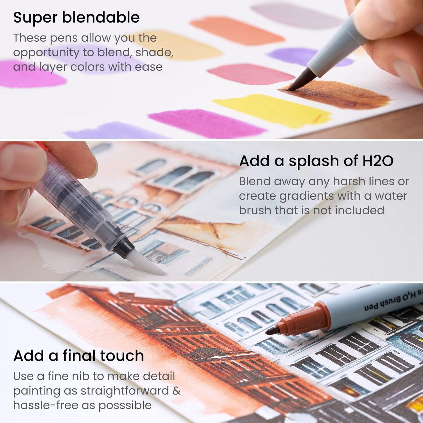 ARTEZA Dual Tip Brush Pens, 12 Vintage Tones, Watercolor Calligraphy Markers, Nylon Brush and Fine Tip, Water-Based Ink, for Illustration, Lettering