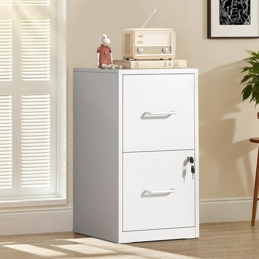 2-Drawer Locking Vertical File Cabinet, Metal Storage Cabinet for Office/Home – Secure Vertical Filing for Letter/Legal/A4/F4 Documents, Easy to Assemble Steel Cabinet (White, 2 Drawer-25 H)