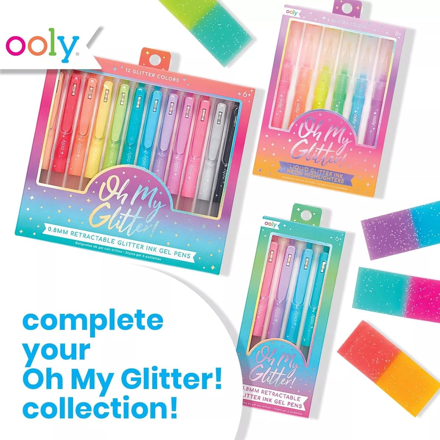Ooly Oh My Glitter Gel Pens - Set of 4 Cute School and Art Supplies for Girls, Planner Pen with Comfort Grip, Ideal Retractable Glitter Pens for Decorations & Office Use, Back to School
