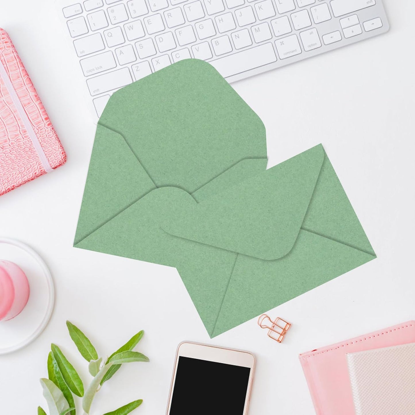 100 Packs Gift Card Mini Envelopes Sage Green Small Envelope with Gummed Seal, Paper Business Card Envelopes, Bulk Tiny Envelope Pockets for Small Note Cards, 4 x 2.7 Inches