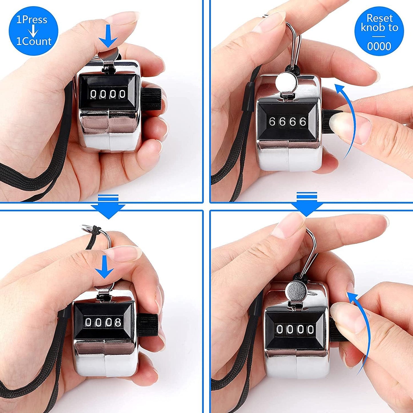 FEBSNOW Handheld Tally Counter Clicker 4 Digital Number Click Counter for School Event Golf Sports Office Stadium