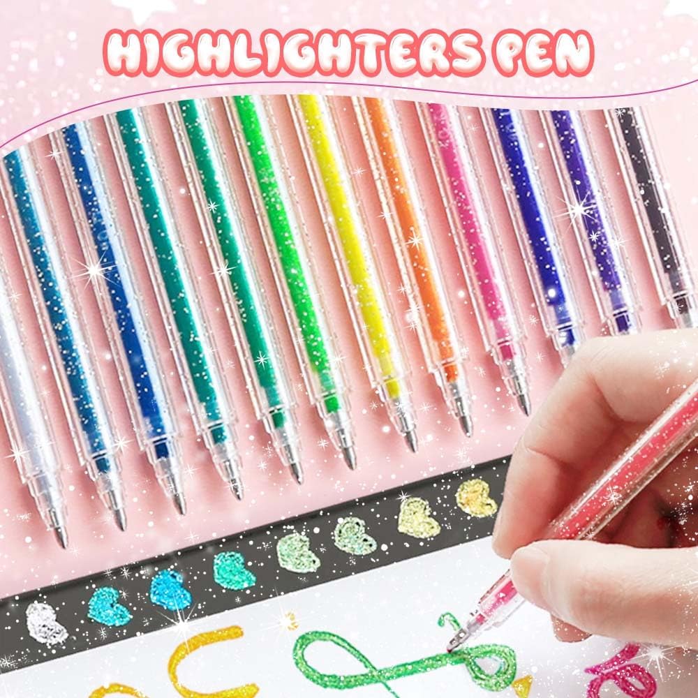Glitter Gel Ink Pens, 2025 New Sparkle Metallic Dual Tone Iridescent Gel Pen Set for Coloring, with Replacement Pen Core, Paint Markers Sparkly Pens for Kids Adult Office Back to School Supplies (18)