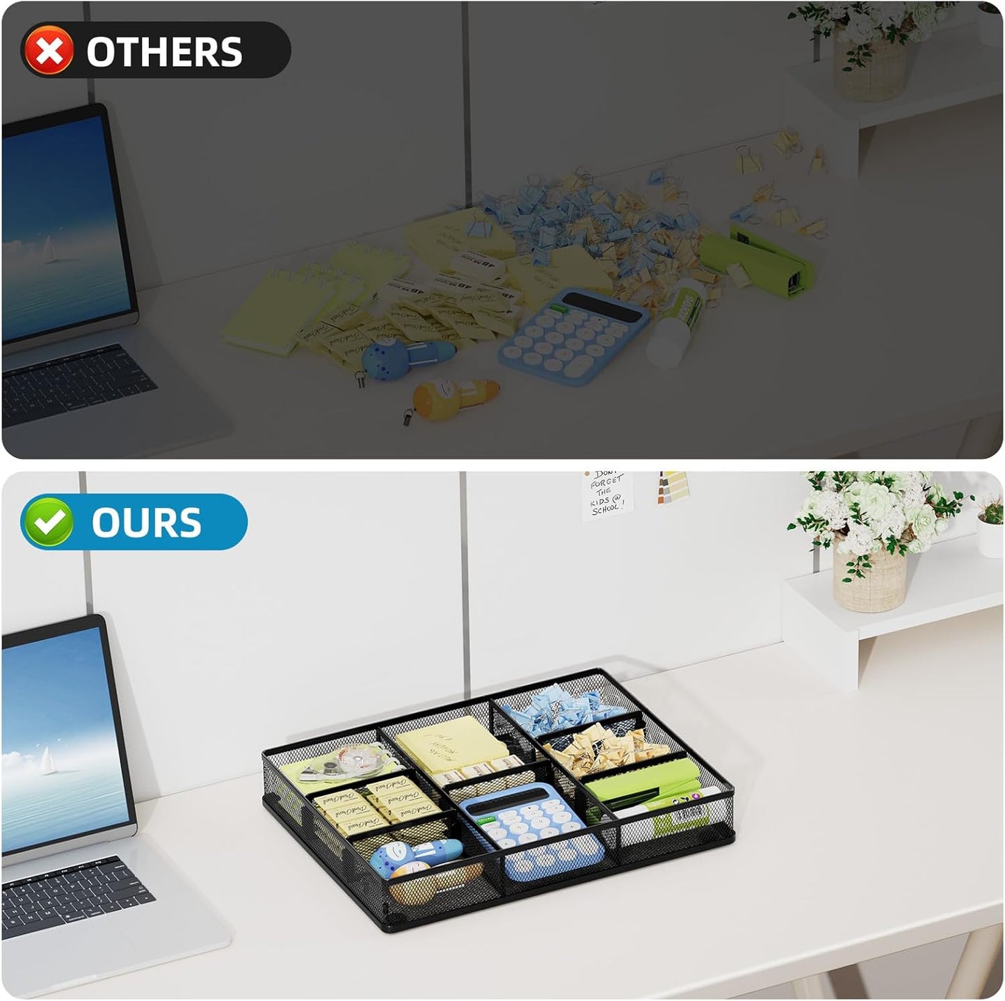 Marbrasse Desk Drawer Organizer, Metal Mesh Drawer Organizer Tray with 5 Adjustable Compartments,Desk Organizers and Accessories for Home,Office,Kitchen,Makeup,Vanity (Black)