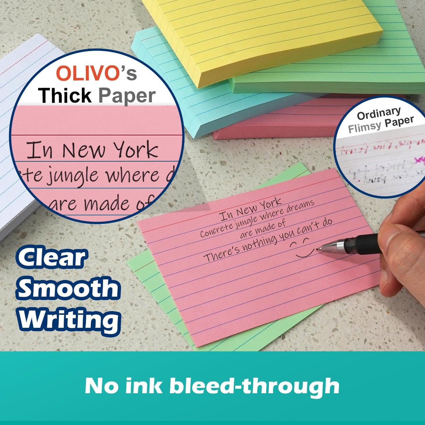 Green Lined Index Cards 3x5 Ruled Note Cards 200 Count, 180 GSM Heavy Weight