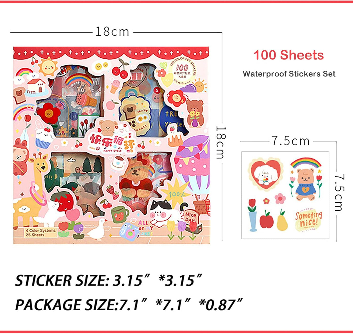 100 Sheets Kawaii Sticker Set, Doraking Cute Cartoon Stickers Transparent Decorative Stickers Decal Pack for Phone Cases Laptops Art DIY Crafts Album Bullet Journals Planner Scrapbook
