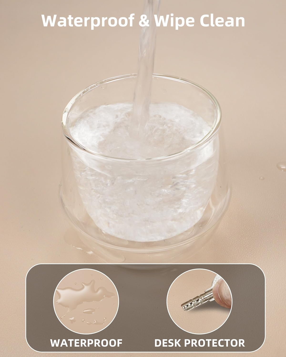 Extra Large Desk Pad Mat - Waterproof Mouse Pad & Desk Protector, Non-Slip XXL PU Leather Gaming Mat for Keyboard/Mouse, Stitched Edge with Ergonomic Support, 55"x24" (Beige)