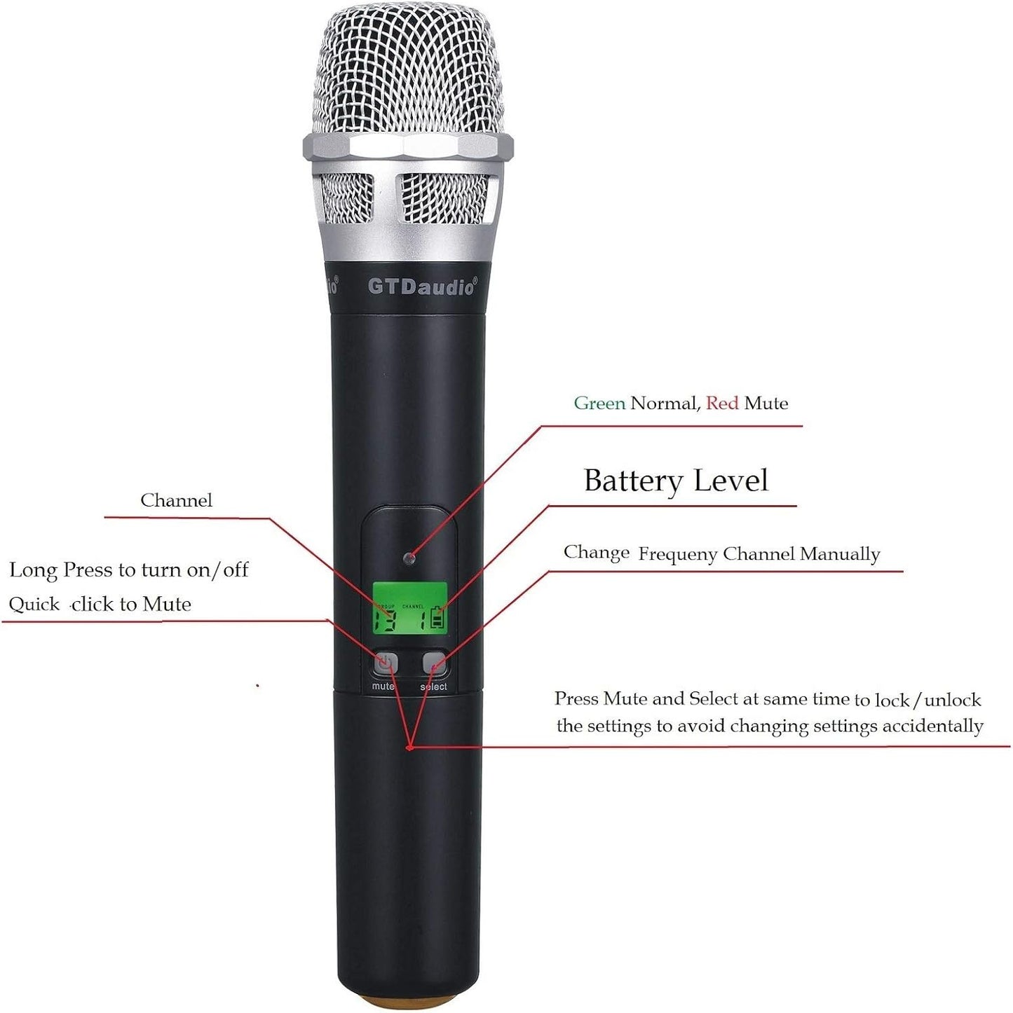 GTD Audio 4x800 Adjustable Channels UHF Diversity Wireless Cordless Handheld Microphone Mic System Ideal for Church, Karaoke, Dj Party, Range 450ft (4 Handheld Mics)