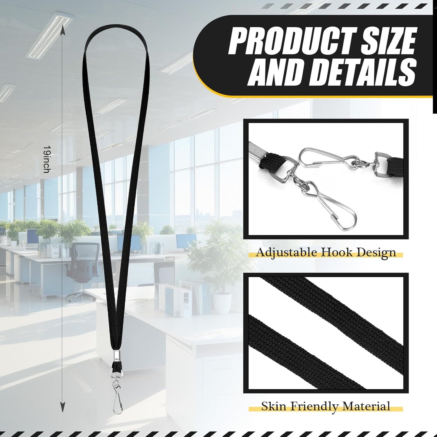 1000 Pack Bulk Lanyards for ID Name Badges Holder Flat Lanyards with Hook Clip Swivel for Office School Accessories (Black)