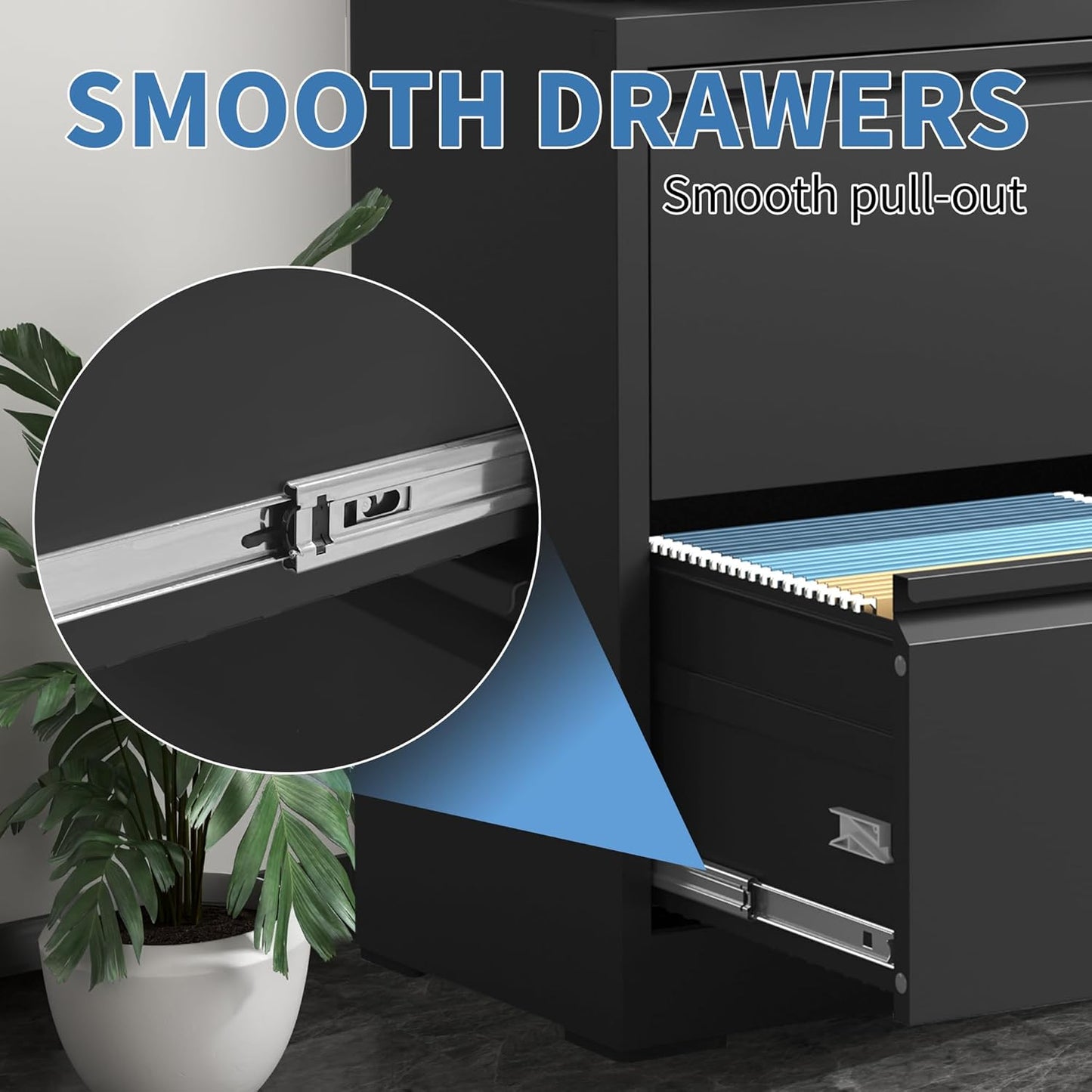 File Cabinets 2 Drawer,Metal Office Storage Filing Cabinet with Lock,Black Lateral Filing Cabinet for Home Office,Horizontal 2-Drawer File Cabinets for Legal/Letter/A4,Assembly Require,Black